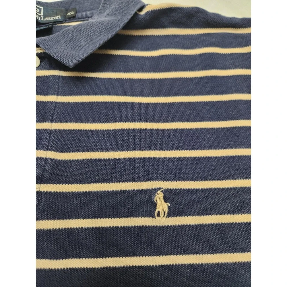Polo Ralph Lauren Polo Shirt Mens XL Blue Striped Long Sleeve Cotton Casual